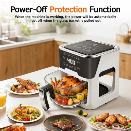6.0QT Glass Air Fryer with Touchscreen Control – 1500W, Power-Off & Overheat Protection, Adjustable Time & Temperature, 360° Air Circulation, Dishwasher Safe & Easy Clean(white)