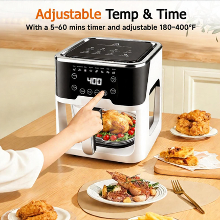 6.0QT Glass Air Fryer with Touchscreen Control – 1500W, Power-Off & Overheat Protection, Adjustable Time & Temperature, 360° Air Circulation, Dishwasher Safe & Easy Clean(white)