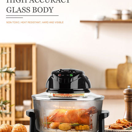 12L 8-in-1 Electric Air Fryer with 360° Panoramic Glass Bowl, 1200W Low-Fat Multi-Purpose Cooker for Roast Chicken, Pizza, and Family Meals.(black)