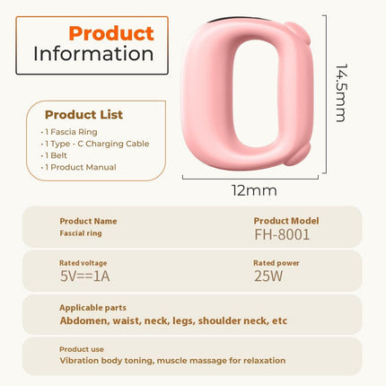 Portable Heated Fascia Ring Massager with 5-Speed Vibration & USB-C Charging – Deep Tissue Muscle Relief for Neck, Back, and Shoulders (Pink) | Other Colors Available In-Store.