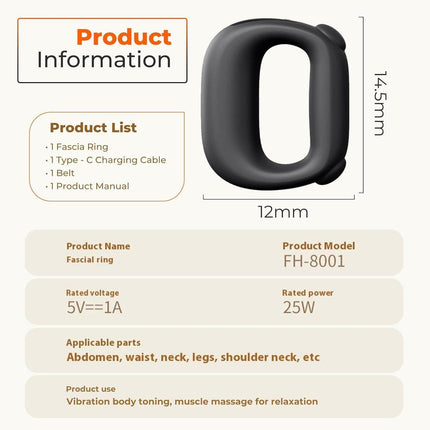Portable Heated Fascia Ring Massager with 5-Speed Vibration & USB-C Charging – Deep Tissue Muscle Relief for Neck, Back, and Shoulders (Black) | Other Colors Available In-Store.