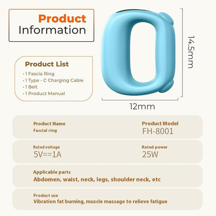 Portable Heated Fascia Ring Massager with 5-Speed Vibration & USB-C Charging – Deep Tissue Muscle Relief for Neck, Back, and Shoulders (Blue) | Other Colors Available In-Store.