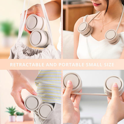 Portable Neck Fan with 1600mAh Battery – Foldable Bladeless Fan for Outdoor, Travel & Gym Use – 3-Speed Adjustable Cooling, USB-C Charging (Apricot).