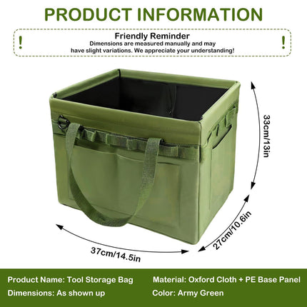 Heavy-Duty Foldable Tool Bag with Side Pockets – Multi-Compartment Oxford Carry Organizer for Tradesmen, DIYers & Outdoor Use (Green).