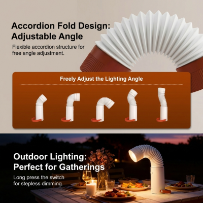 Foldable Outdoor Camping Light with Dual Brightness Modes – Rechargeable Red LED Tent Lamp, IP65 Waterproof, Magnetic Base & Adjustable Neck for Hiking and Emergency Use (Red).