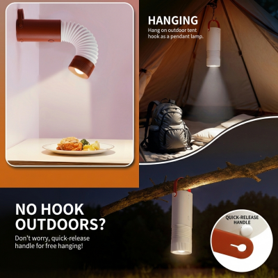 Foldable Outdoor Camping Light with Dual Brightness Modes – Rechargeable Red LED Tent Lamp, IP65 Waterproof, Magnetic Base & Adjustable Neck for Hiking and Emergency Use (Red).