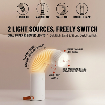 Foldable Outdoor Camping Light with Dual Brightness Modes – Rechargeable Red LED Tent Lamp, IP65 Waterproof, Magnetic Base & Adjustable Neck for Hiking and Emergency Use (Red).