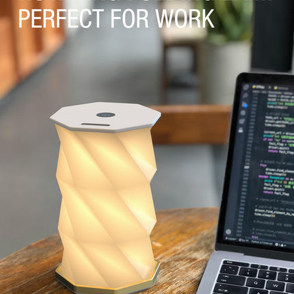Foldable Rotating Table Lamp with Touch Control – Portable LED Desk Light for Home, Camping & Gifts, Adjustable Height & Warm Glow (White).