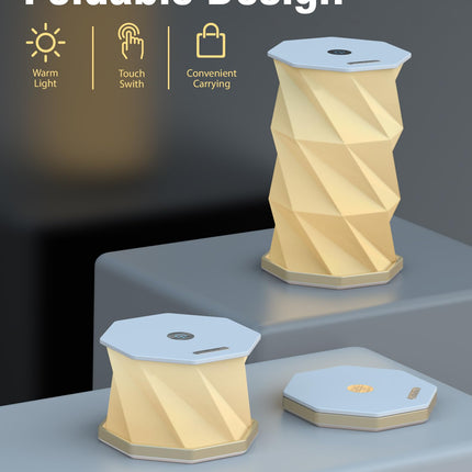 Foldable Rotating Table Lamp with Touch Control – Portable LED Desk Light for Home, Camping & Gifts, Adjustable Height & Warm Glow (White).