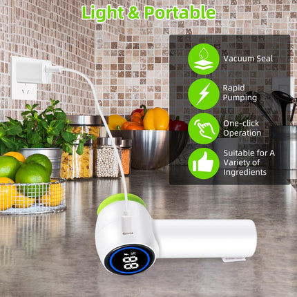 Green Electric Vacuum Sealer Kit – Portable Mason Jar & Bag Sealing Machine with Digital Display, USB Rechargeable, One-Touch Operation | Ideal for Home, Camping, Travel.