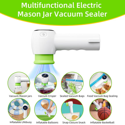 Green Electric Vacuum Sealer Kit – Portable Mason Jar & Bag Sealing Machine with Digital Display, USB Rechargeable, One-Touch Operation | Ideal for Home, Camping, Travel.