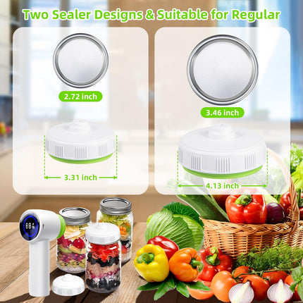 Green Electric Vacuum Sealer Kit – Portable Mason Jar & Bag Sealing Machine with Digital Display, USB Rechargeable, One-Touch Operation | Ideal for Home, Camping, Travel.