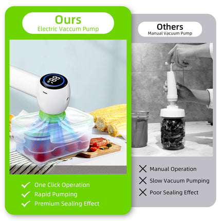 Green Electric Vacuum Sealer Kit – Portable Mason Jar & Bag Sealing Machine with Digital Display, USB Rechargeable, One-Touch Operation | Ideal for Home, Camping, Travel.