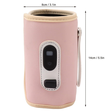 USB Baby Bottle Warmer – Portable Digital Milk Heater with 5-Temperature Settings, Rechargeable and Waterproof for Travel and Home Use (Pink).
