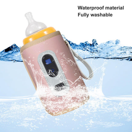USB Baby Bottle Warmer – Portable Digital Milk Heater with 5-Temperature Settings, Rechargeable and Waterproof for Travel and Home Use (Pink).