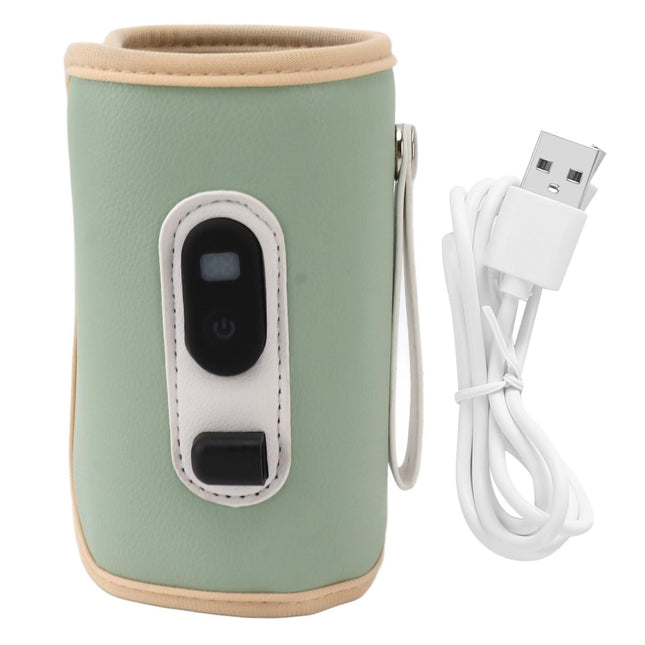 USB Baby Bottle Warmer – Portable Digital Milk Heater with 5-Temperature Settings, Rechargeable and Waterproof for Travel and Home Use (Green).