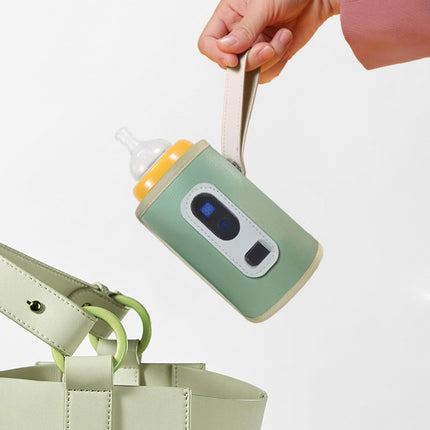 USB Baby Bottle Warmer – Portable Digital Milk Heater with 5-Temperature Settings, Rechargeable and Waterproof for Travel and Home Use (Green).