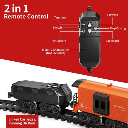 Model Train Set, Remote Control Train Toys with 3Way Smoke Locomotive, 5 Train Cars, Luxury Track Kit, Authentic Train Sounds & Lights, Rechargeable Battery, Top Present for Train Lovers (Black).