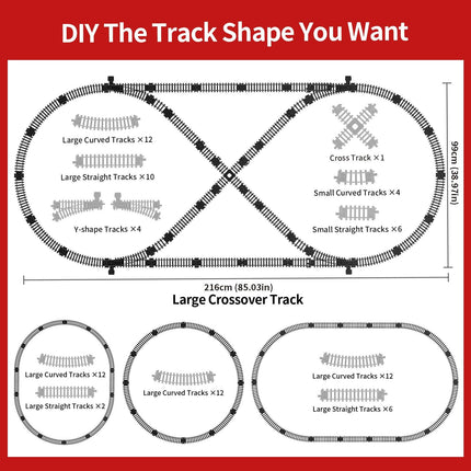 Model Train Set, Remote Control Train Toys with 3Way Smoke Locomotive, 5 Train Cars, Luxury Track Kit, Authentic Train Sounds & Lights, Rechargeable Battery, Top Present for Train Lovers (Black).