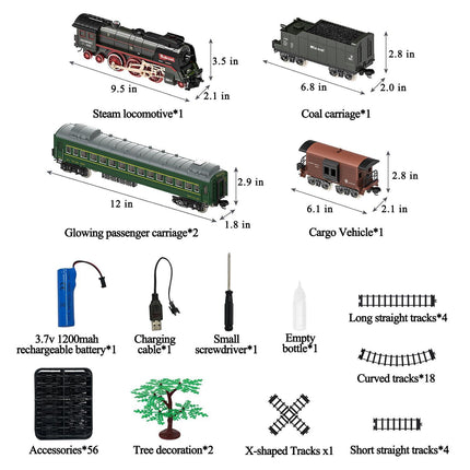 Train Set for Kids, Electric Train Toys with Realistic Light Sounds Smoke, Christmas Train Model Gifts for Toddlers Boys Girls, Steam Locomotive, Luxury Track & 2 Glowing Passenger Carriages (Black).