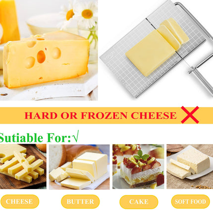 Stainless Steel Cheese Slicer with 10 Replacement Wires – Precision Grid Cutting Board, Ergonomic Handle, Easy to Clean – Ideal for Butter, Cake, Soft Cheese (Silver).