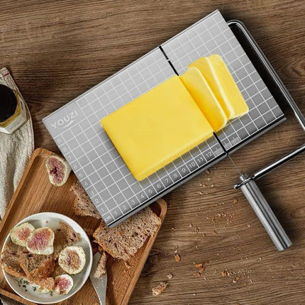 Stainless Steel Cheese Slicer with 10 Replacement Wires – Precision Grid Cutting Board, Ergonomic Handle, Easy to Clean – Ideal for Butter, Cake, Soft Cheese (Silver).