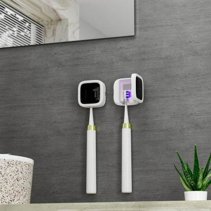Portable UV-C Toothbrush Sterilizer with Auto-Disinfection & Heating – Magnetic Wall Mountable Brush Cover for Home and Travel (White) | Other Colors Available In-Store.