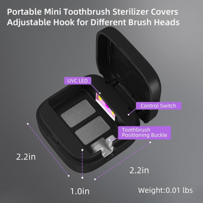 Portable UV-C Toothbrush Sterilizer with Auto-Disinfection & Heating – Magnetic Wall Mountable Brush Cover for Home and Travel (Black) | Other Colors Available In-Store.
