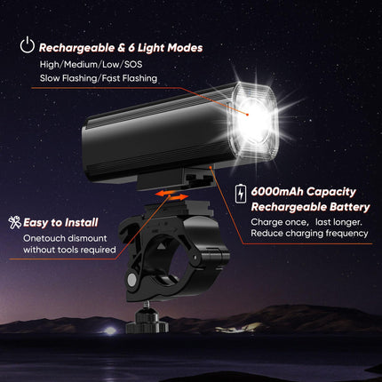 Ultra-Bright 1200 Lumen Bike Light Set with USB Rechargeable Headlight & Tail Light – IP65 Waterproof Cycling Lamp for Night Riding (Black).