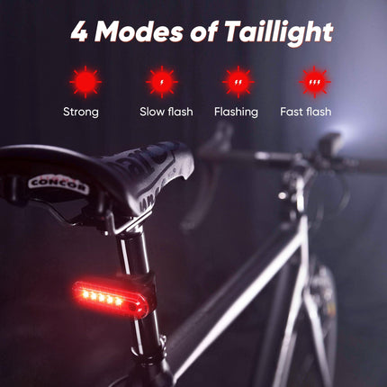 Ultra-Bright 1200 Lumen Bike Light Set with USB Rechargeable Headlight & Tail Light – IP65 Waterproof Cycling Lamp for Night Riding (Black).