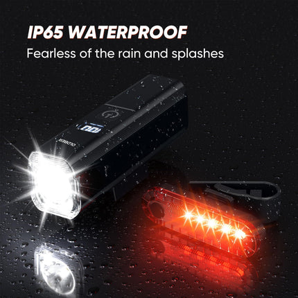 Ultra-Bright 1200 Lumen Bike Light Set with USB Rechargeable Headlight & Tail Light – IP65 Waterproof Cycling Lamp for Night Riding (Black).