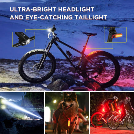 Ultra-Bright 1200 Lumen Bike Light Set with USB Rechargeable Headlight & Tail Light – IP65 Waterproof Cycling Lamp for Night Riding (Black).