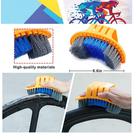 9-Piece Bike Cleaning Kit – Chain Cleaner, Tire Brush, Frame Scrubber, Gear Brush, Microfiber Glove for Mountain, Road, BMX Bikes (Yellow-Orange).
