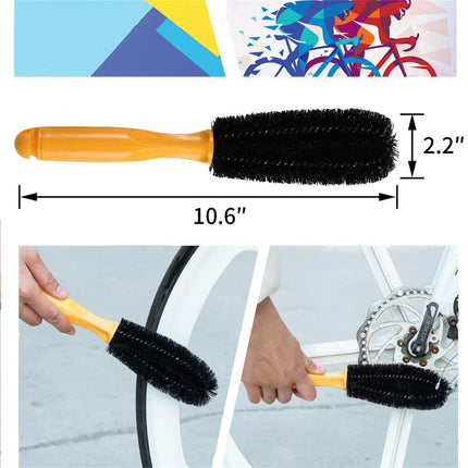 9-Piece Bike Cleaning Kit – Chain Cleaner, Tire Brush, Frame Scrubber, Gear Brush, Microfiber Glove for Mountain, Road, BMX Bikes (Yellow-Orange).