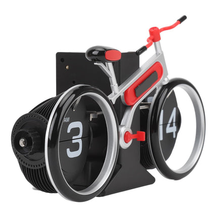 Modern Bicycle Flip Clock – Creative Mechanical Desk Timepiece with Dual Rotating Wheels, Retro Design for Home Office Decor, Compact Size (Red).