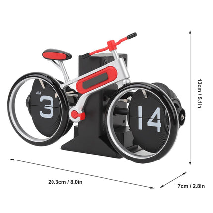 Modern Bicycle Flip Clock – Creative Mechanical Desk Timepiece with Dual Rotating Wheels, Retro Design for Home Office Decor, Compact Size (Red).