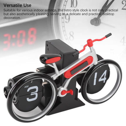 Modern Bicycle Flip Clock – Creative Mechanical Desk Timepiece with Dual Rotating Wheels, Retro Design for Home Office Decor, Compact Size (Red).