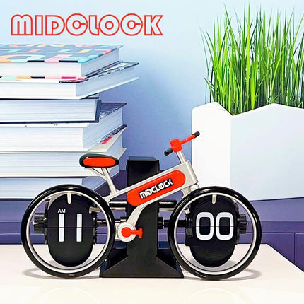 Modern Bicycle Flip Clock – Creative Mechanical Desk Timepiece with Dual Rotating Wheels, Retro Design for Home Office Decor, Compact Size (Red).