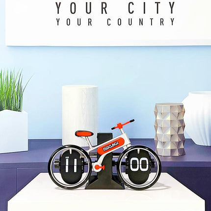 Modern Bicycle Flip Clock – Creative Mechanical Desk Timepiece with Dual Rotating Wheels, Retro Design for Home Office Decor, Compact Size (Red).