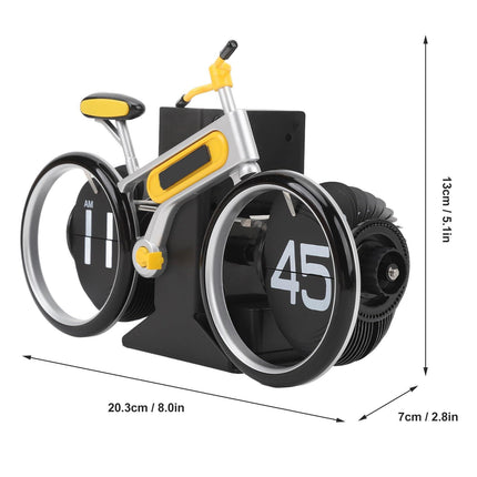 Modern Bicycle Flip Clock – Creative Mechanical Desk Timepiece with Dual Rotating Wheels, Retro Design for Home Office Decor, Compact Size (Yellow).