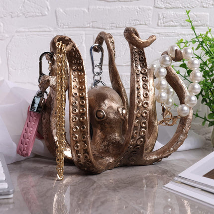 Multi-Functional Octopus Sculpture – Decorative Resin Cup Holder & Jewelry Organizer, Unique Home Accent for Living Room, Office, or Desk (Bronze).