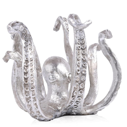 Multi-Functional Octopus Sculpture – Decorative Resin Cup Holder & Jewelry Organizer, Unique Home Accent for Living Room, Office, or Desk (Silver).