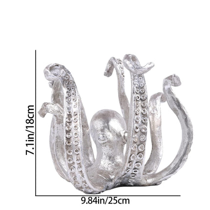 Multi-Functional Octopus Sculpture – Decorative Resin Cup Holder & Jewelry Organizer, Unique Home Accent for Living Room, Office, or Desk (Silver).