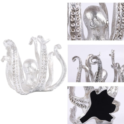 Multi-Functional Octopus Sculpture – Decorative Resin Cup Holder & Jewelry Organizer, Unique Home Accent for Living Room, Office, or Desk (Silver).