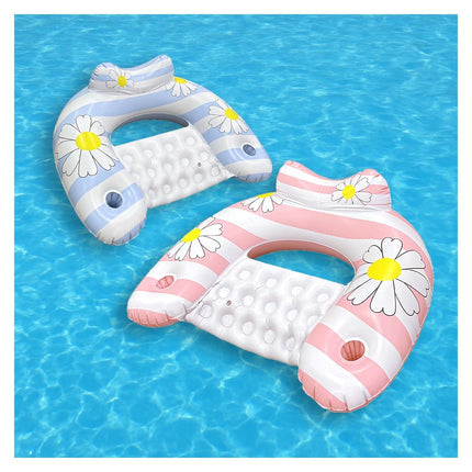 Daisy Inflatable Pool Floats 2-Pack for Adults: U-Shaped Lounge Chairs with Cup Holders, Portable for Pool, Beach, Summer Fun.