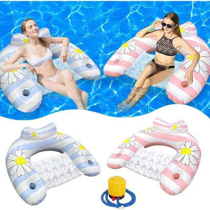 Daisy Inflatable Pool Floats 2-Pack for Adults: U-Shaped Lounge Chairs with Cup Holders, Portable for Pool, Beach, Summer Fun.