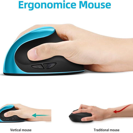 Blue Ergonomic Wireless Vertical Mouse (Small Hand-Friendly): USB-C Rechargeable, 2.4G 3-DPI, Reduce Wrist Strain (Right-Handed).