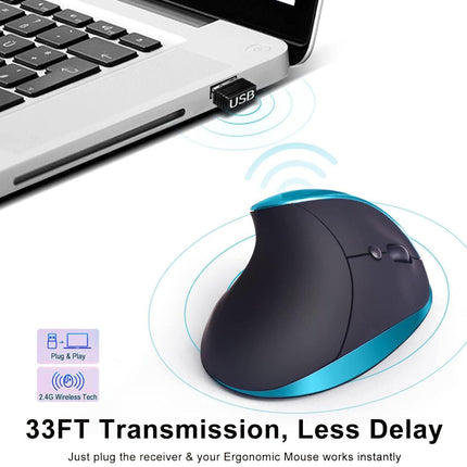 Blue Ergonomic Wireless Vertical Mouse (Small Hand-Friendly): USB-C Rechargeable, 2.4G 3-DPI, Reduce Wrist Strain (Right-Handed).