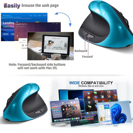 Blue Ergonomic Wireless Vertical Mouse (Small Hand-Friendly): USB-C Rechargeable, 2.4G 3-DPI, Reduce Wrist Strain (Right-Handed).