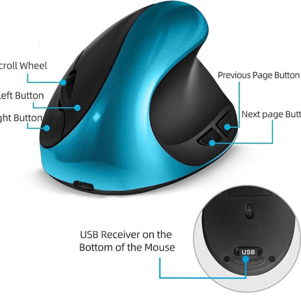 Blue Ergonomic Wireless Vertical Mouse (Small Hand-Friendly): USB-C Rechargeable, 2.4G 3-DPI, Reduce Wrist Strain (Right-Handed).